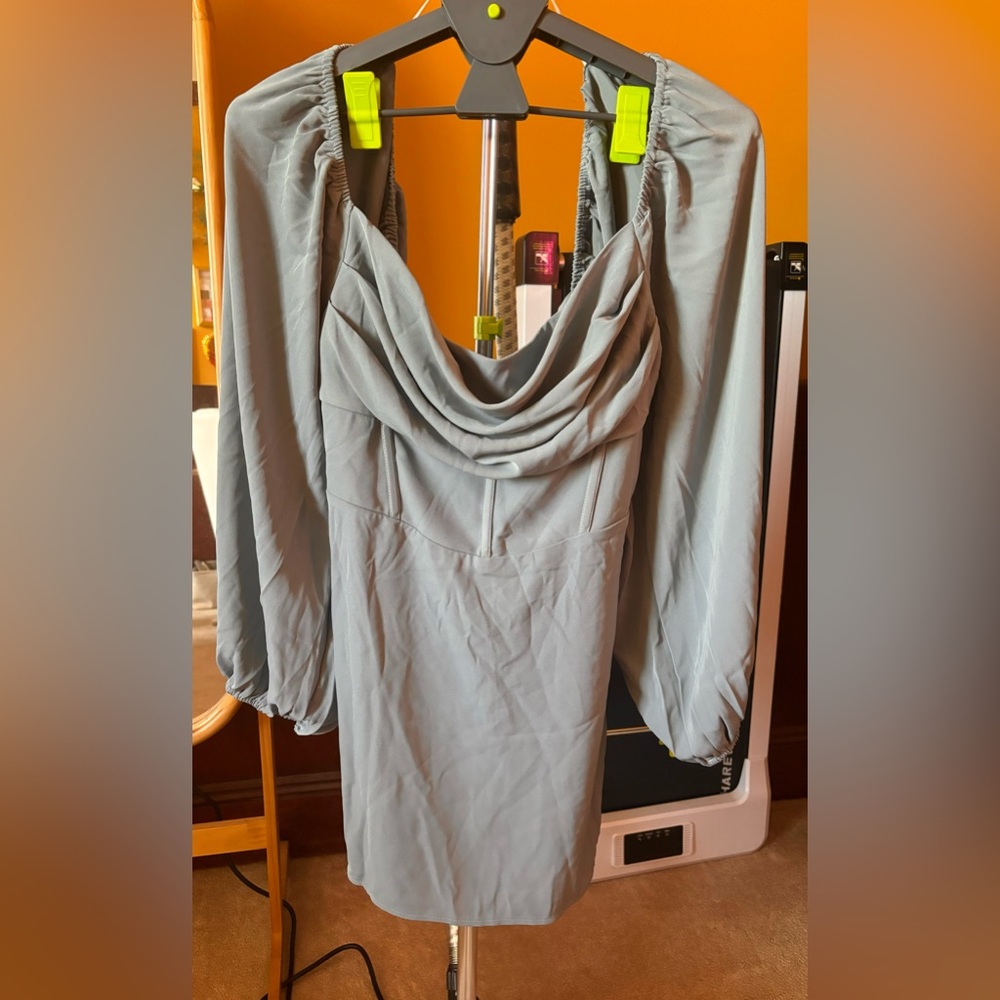 Princess Polly Lillie Long Sleeve Mini Sage Dress -Size 12, unworn with tags